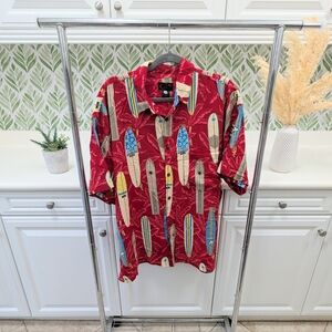 Tiki Palm Red Men's Surfboard Longboard Hawaiian Shirt XL